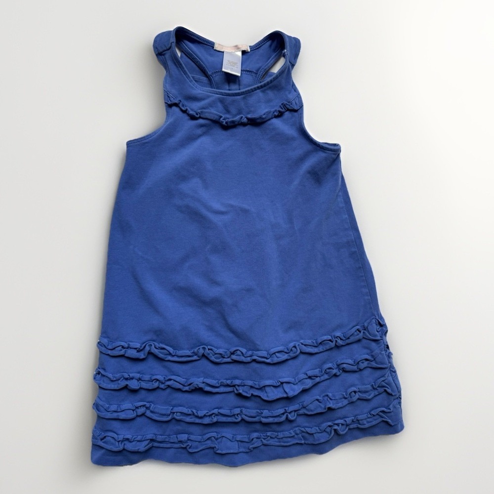 Janie and Jack Girls Blue Ruffle Hem Dress Sz 3 Bow Back Cotton Y2K Summer